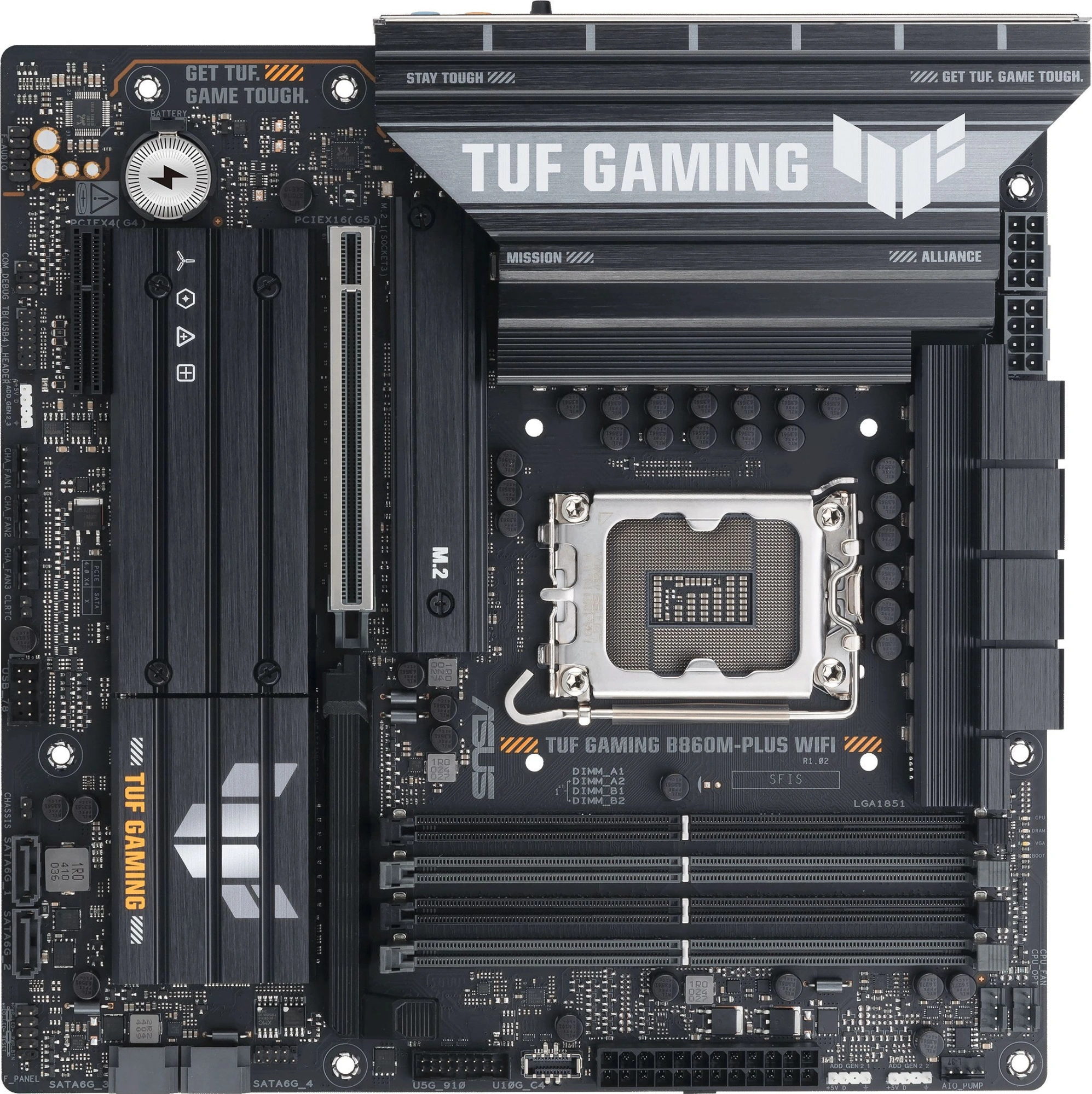 Материнская плата ASUS TUF GAMING B860M-PLUS WIFI, LGA1851, B860, 4*DDR5, 4*SATA, 3*M.2, 6*USB 3.2, 1*USB 2.0, Type-C, 1*PCIx16, 1*PCIx4, DP+HDMI, mATX; 90MB1JV0-M0EAY0