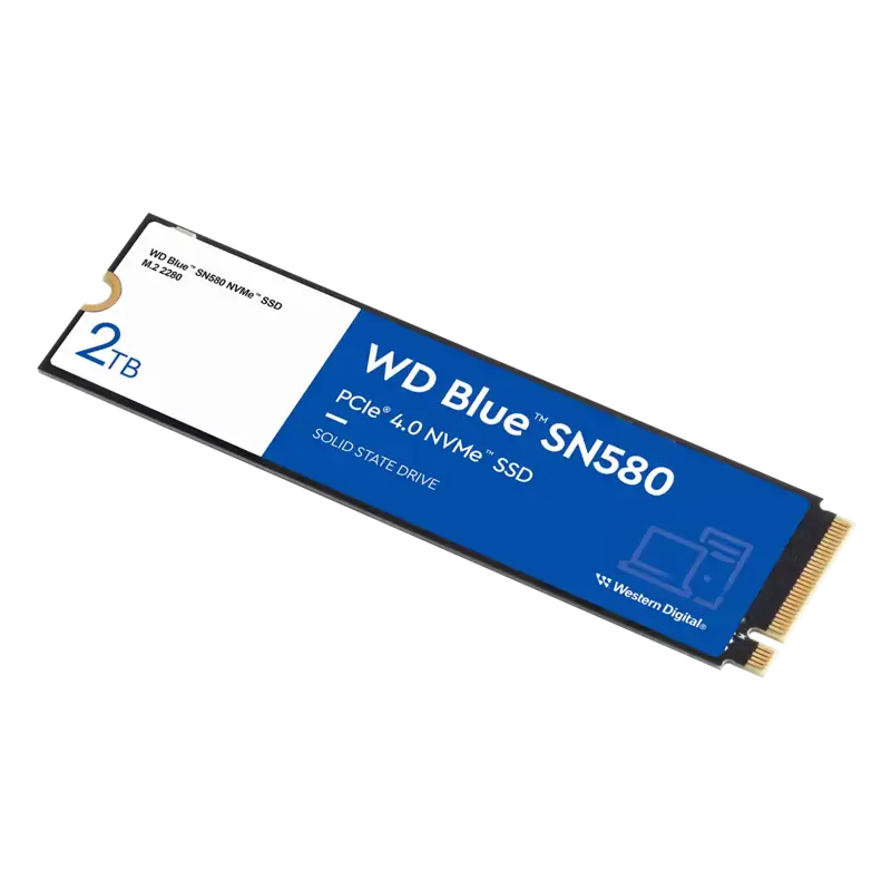 Твердотельный накопитель/ WD SSD Blue SN570 NVMe, 2000GB, M.2(22x80mm), NVMe, PCIe 3.0 x4, 3D TLC, R/W 3500/3500MB/s, IOPs 600 000/600 000, TBW 900, DWPD 0.2 (12 мес.) (WDS200T3B0E)