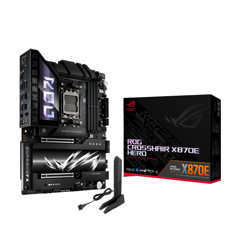Материнская плата ASUS ROG CROSSHAIR X870E HERO, AM5, X870, 4*DDR5, 4*SATA, 5*M.2, 6*USB 3.2, 2*Type-C, 2*USB4, 6*PCIx16, HDMI, ATX (90MB1IE0-M0EAY0)