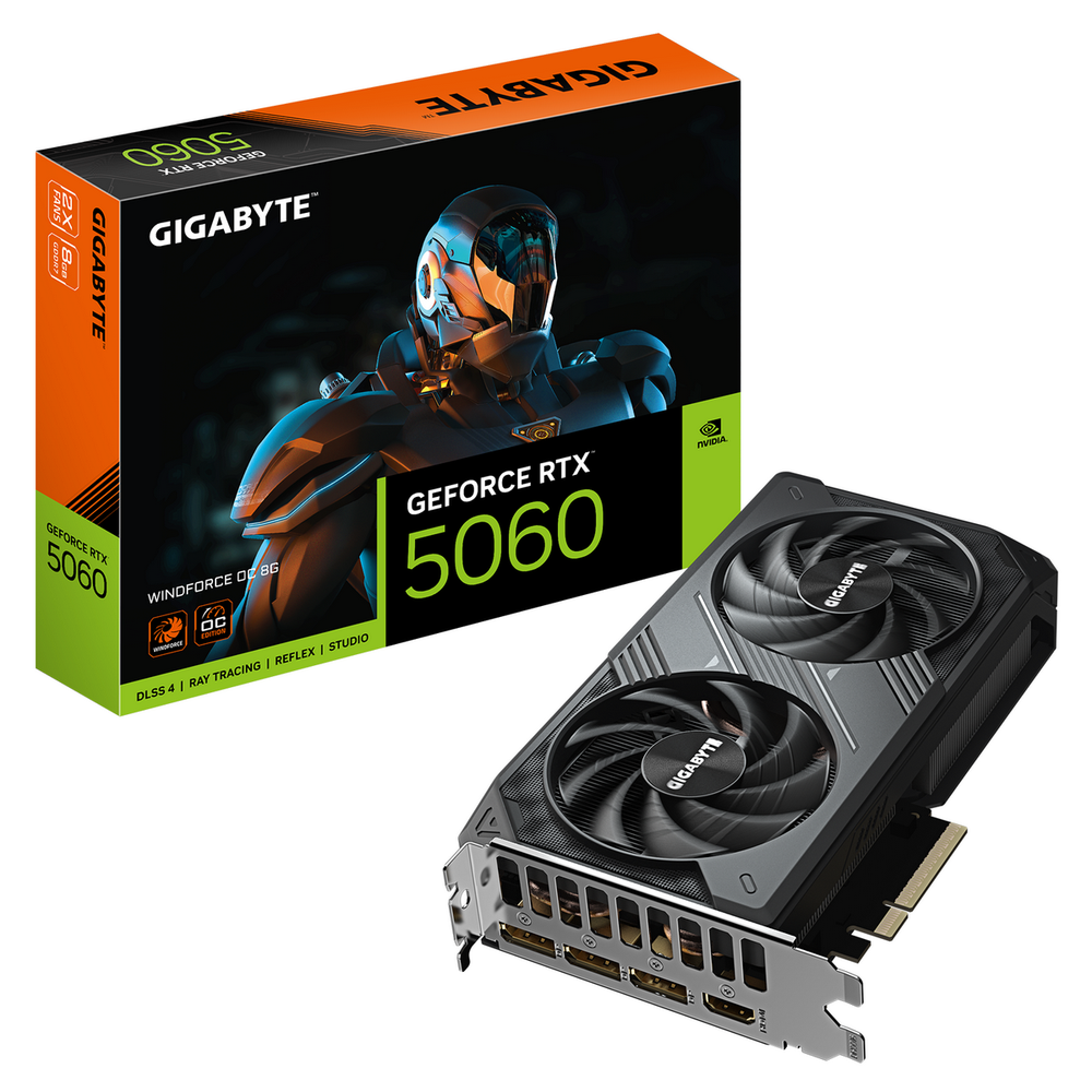 Видеокарта Gigabyte Bad Pack RTX5060 WINDFORCE OC 8GB GDDR7 128bit 3xDP HDMI 2FAN RTL bp (GV-N5060WF2OC-8GD||BP)
