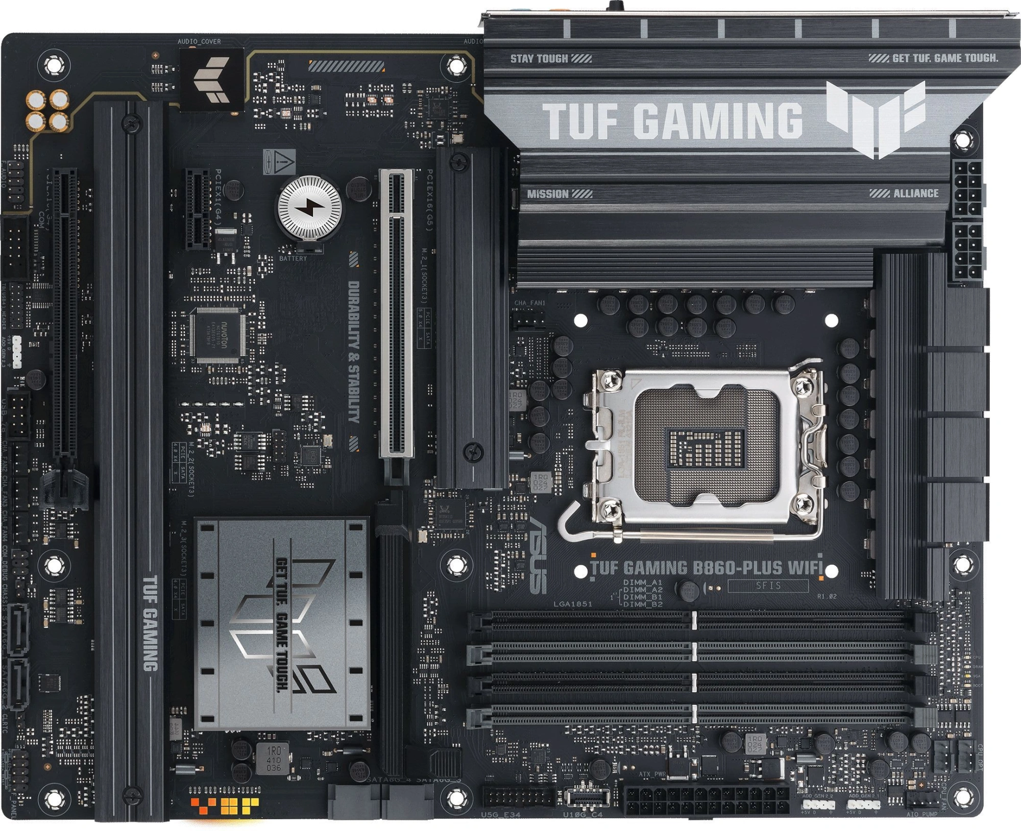 Материнская плата ASUS TUF GAMING B860-PLUS WIFI, LGA1851, B860, 4*DDR5, 4*SATA, 3*M.2, 5*USB 3.2, 2*USB 2.0, Type-C, 2*PCIx16, 1*PCIx1, DP+HDMI, ATX; 90MB1JL0-M0EAY0