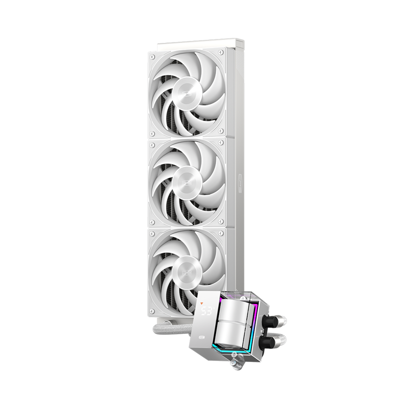 Система охлаждения/ PCCooler DS360 WH (310W, 360mm, LED temp., White, ARGB Pump/ Fans: 3x120mm, 86.73CFM, 28dBA, 2200RPM/ Pump height 67mm, 28dBA, 3200RPM, Rad thickness 27mm/ S: 1851, 1700, 1200, 20XX, 115X, AM5, AM4)