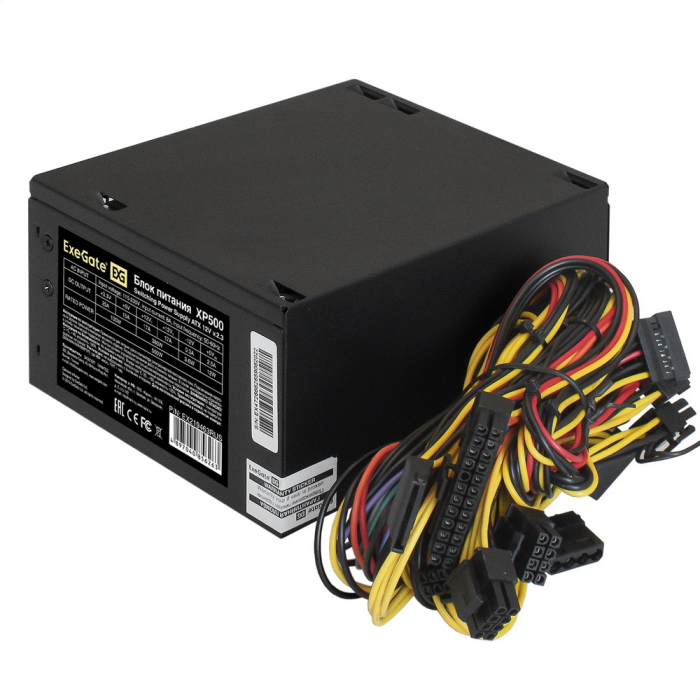 Блок питания 500W ExeGate XP500 (ATX, 12cm fan, 24pin, 4+4pin, PCIe, 3xSATA, 2xIDE, FDD, black) (856263) (EX219463RUS)