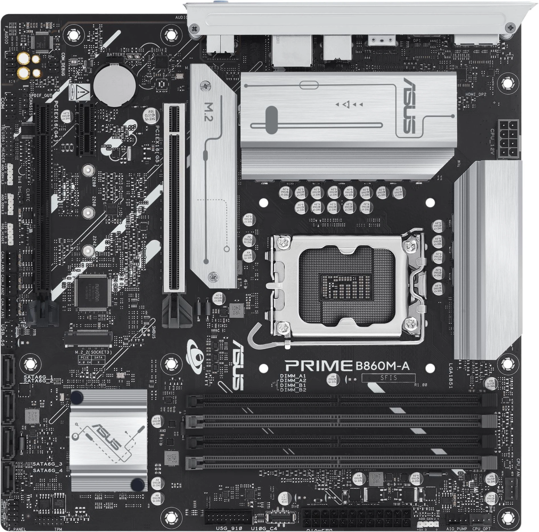 Материнская плата ASUS PRIME B860M-A-CSM, LGA1851, B860, 4*DDR5, 4*SATA, 2*M.2, 2*USB 3.2, 4*USB 2.0, Type-C, 2*PCIx16, 1*PCIx1, 2*DP+HDMI, mATX; 90MB1K00-M0EAYC