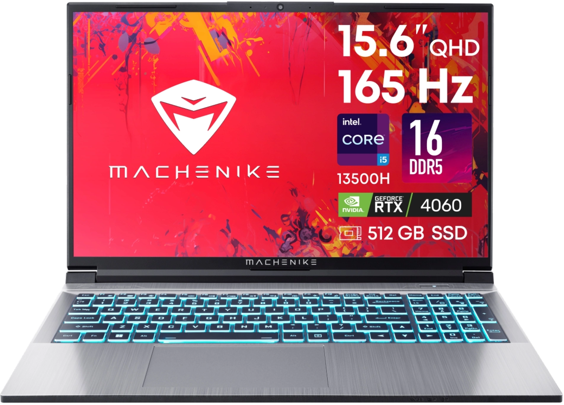 Ноутбук/ Machenike L15 Star 2K 15.6"(2560x1440 IPS 165Hz)/ Intel Core i5 13500H(2.6Ghz)/ 16384Mb/ 512PCISSDGb/ noDVD/ Ext:nVidia GeForce RTX4060(8192Mb)/ Cam/ BT/ WiFi/ 53.35WHr/ war 1y/ 2.3kg/ silver/ DOS (JJ00GL00ERU)