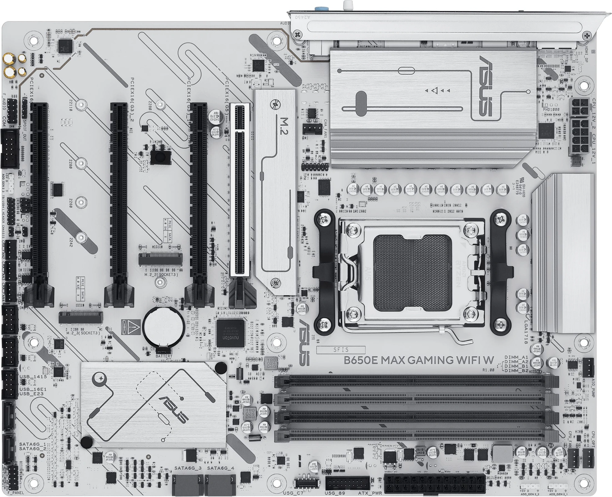 Материнская плата ASUS B650E MAX GAMING WIFI W, AM5, B650, 4*DDR5, 4*SATA, 3*M.2, 5*USB 3.2, 2*USB 2.0, Type-C, 5*PCIx16, DP+HDMI, ATX