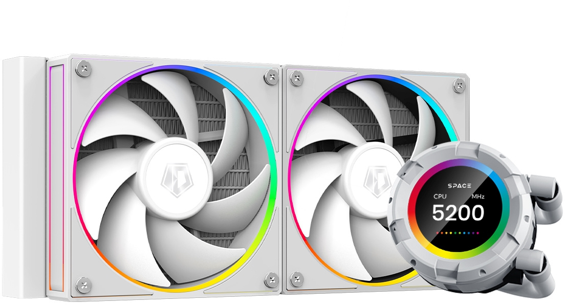 Система водяного охлаждения ID-Cooling SL240 WHITE Soc-AM5/ AM4/ 1151/ 1200/ 2066/ 1700 4-pin 14-30dB Al+Cu 300W LED Ret