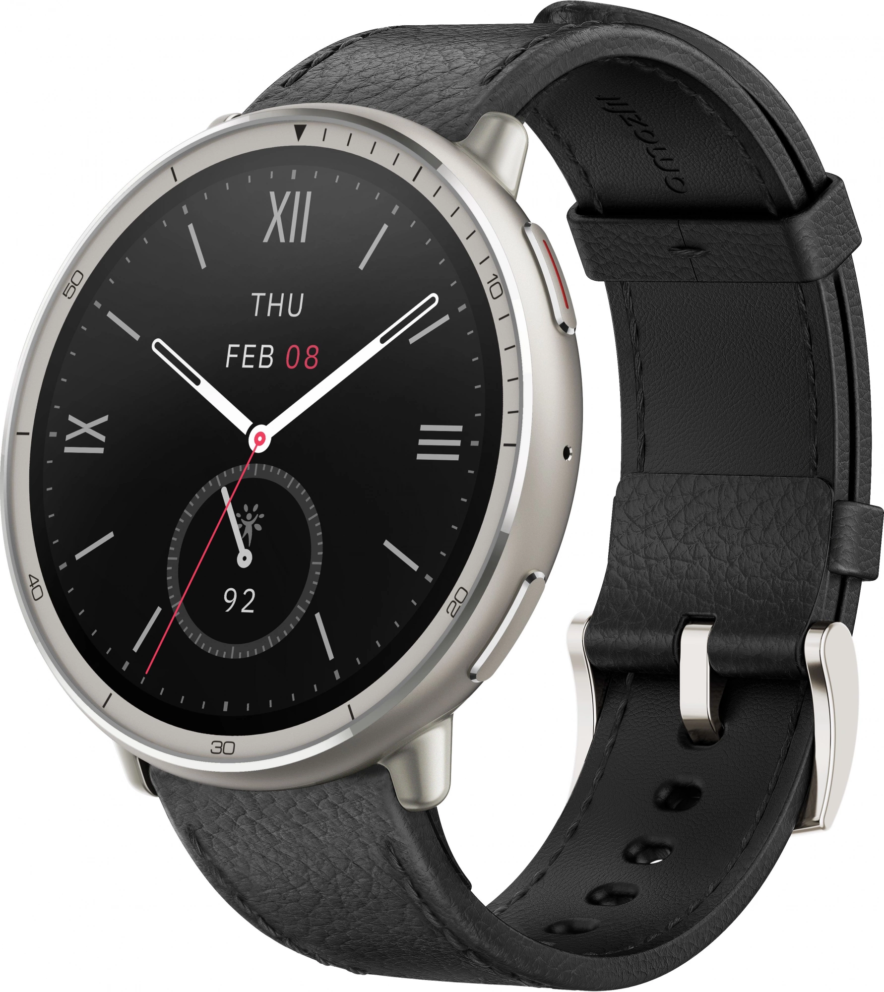 Смарт-часы Amazfit Active 2R A2437 Premium 43.9мм 1.32" AMOLED корп.серебристый рем.черный разм.брасл.:150-210мм (6970100377569)