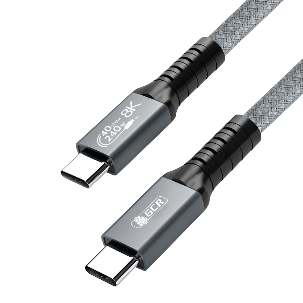 GCR Кабель USB4 Type-C, 1.0m, серый, 40Gbps, 240W, 8K60Hz, GCR-57111