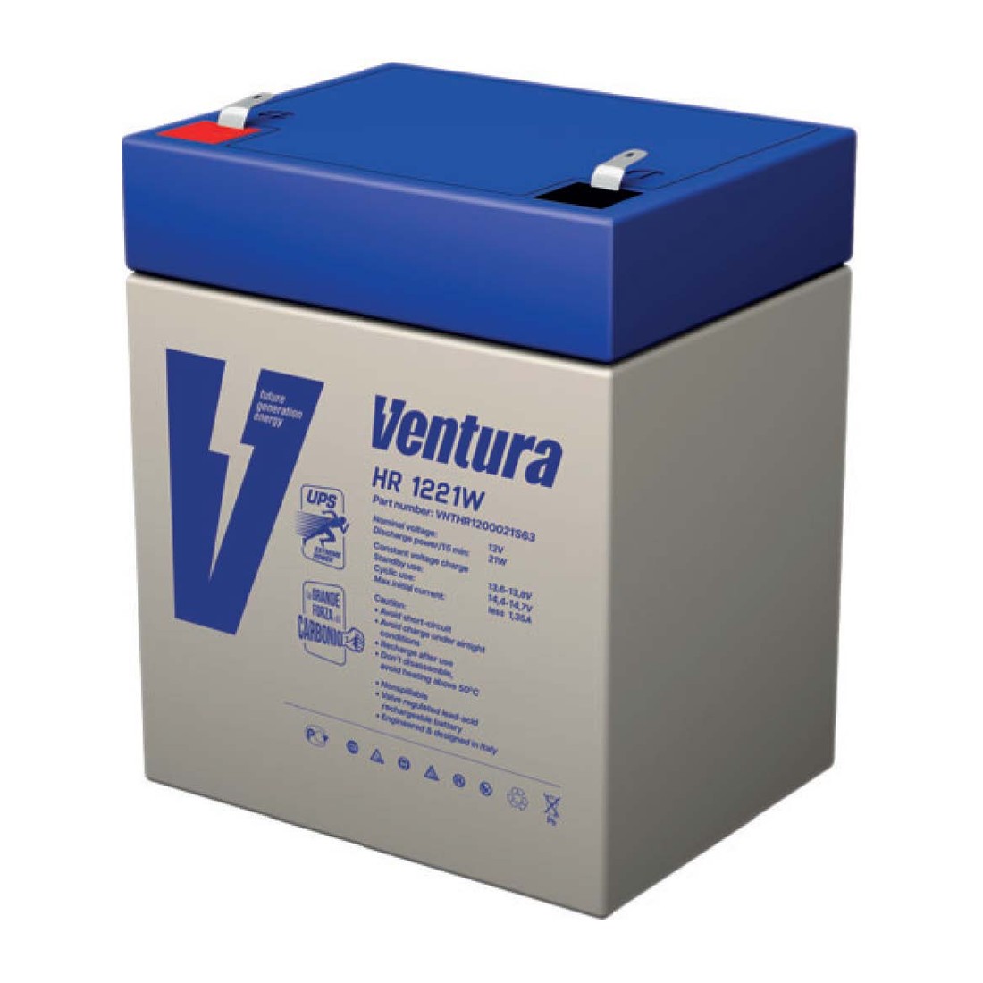 Батарея Ventura серия HR, HR1221W, напряжение 12 В, емкость 5Ач (разряд 20 часов), макс. ток заряда 1.5А, свинцово-кислотная типа AGM, клеммы Т2, ДШВ 90x (HR 1221W)
