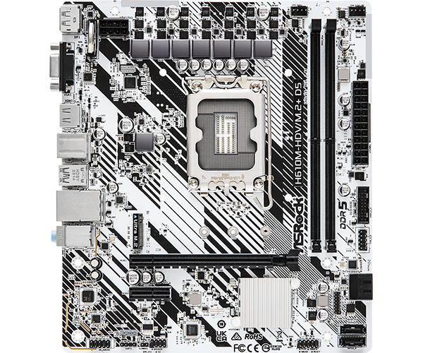 Материнская плата ASROCK H610M-HDV/M.2+ D5, LGA1700, H610, 2*DDR5, 4*SATA, 1*M.2, 1*USB 3.2, 4*USB 2.0, Type-C, 1*PCIx16, 1*PCIx1, HDMI+D-Sub,mATX