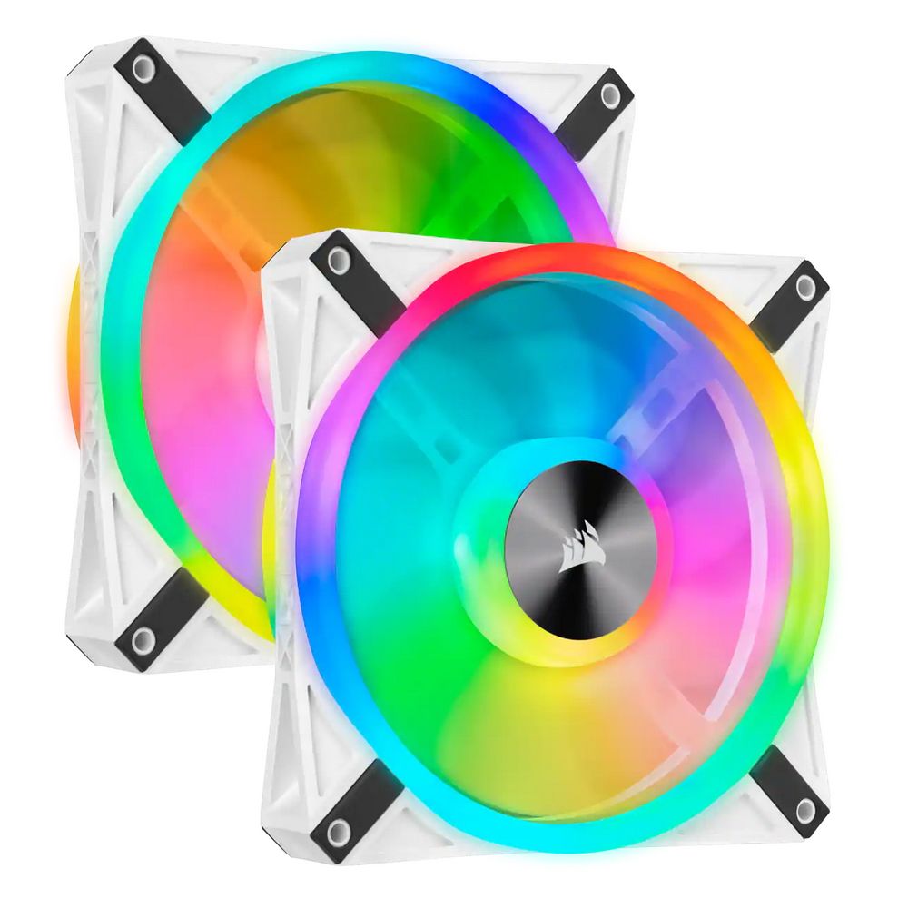 Кулер для корпуса/ Case Cooler Corsair iCUE QL140 RGB 140mm (140x140x25mm, 4-pin PWM, RGB, 50.2CFM, 26dBA, 1250RPM, White, 2pcs) (CO-9050106-WW)