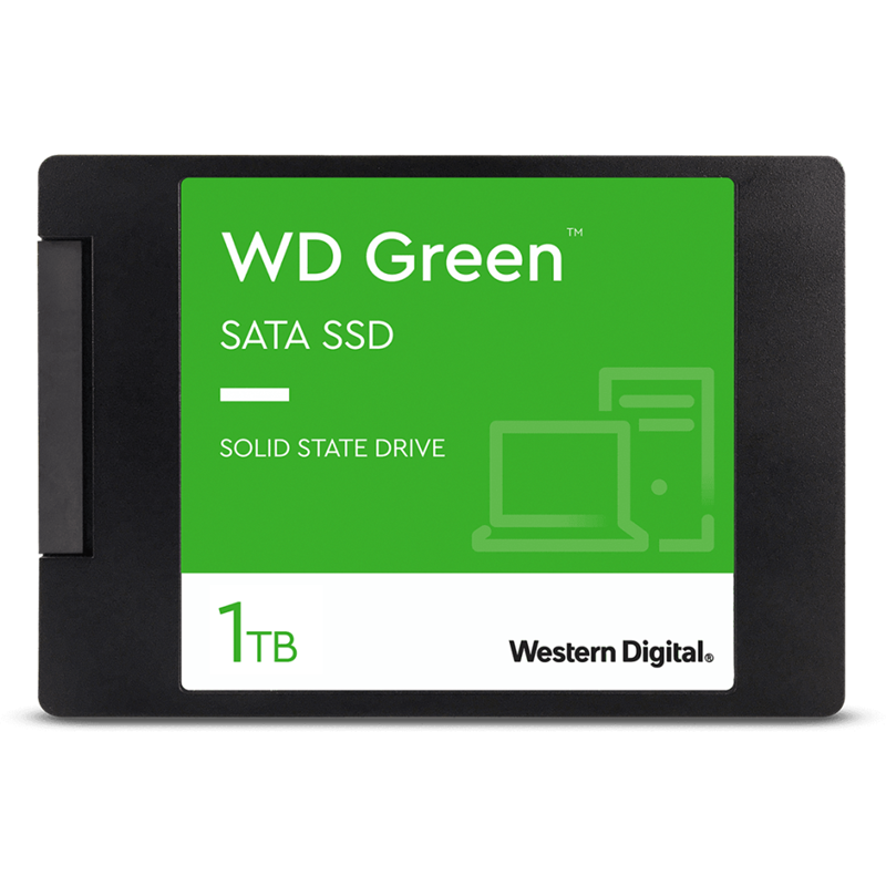 Твердотельный накопитель/ WD SSD Green, 1.0TB, 2.5" 7mm, SATA3, QLC, R/W 545/385MB/s, IOPs н.д./н.д., TBW н.д., DWPD н.д. (12 мес.) (WDS100T3G0A)