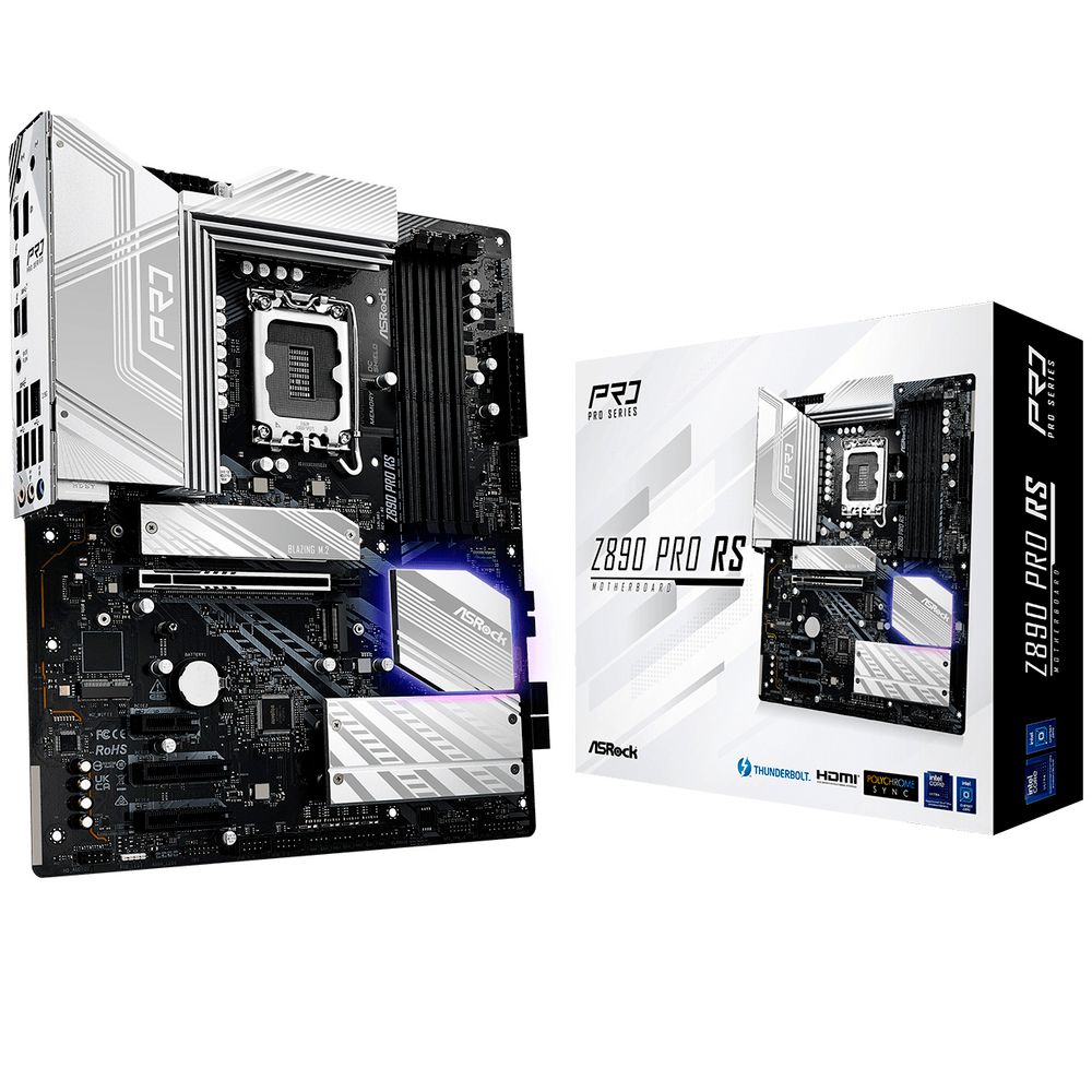 Материнская плата ASROCK Z890 PRO RS, LGA1851, Z890, 4*DDR5, 4*SATA, 4*M.2, 3*USB 3.2, 4*USB 2.0, 2*Type-C, 1*PCIx16, 2*PCIx4, 1*M.2 (Key E), HDMI+DP, ATX