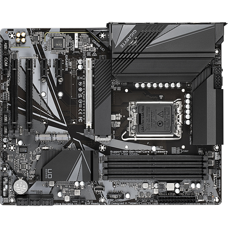 GIGABYTE Z690 UD, LGA1700, Z690, 4*DDR5, HDMI+DP, 6 SATA 6 Гб/с+ RAID,M2, Audio, Gb LAN, Type-C, USB 3.2, USB 2.0, COM*1 header, ATX