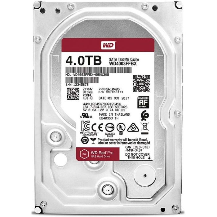 Жесткий диск Western Digital 3.5" SATA, 4TB, HDD, 7200rpm, 256MB, NCQ 217/ 217MBs ,Bulk (WD4003FFBX)