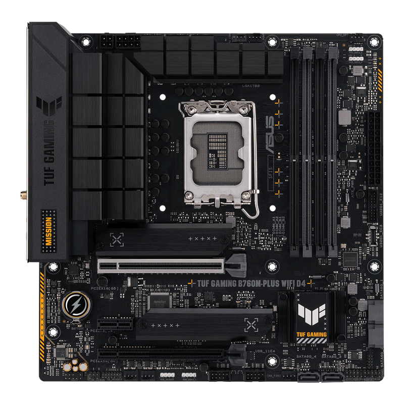 Материнская плата ASUS TUF GAMING B760M-PLUS WIFI D4 Soc-1700 Intel B760 4xDDR4 mATX AC`97 8ch(7.1) 2.5Gg RAID+HDMI+DP (90MB1DG0-M0EAY0)