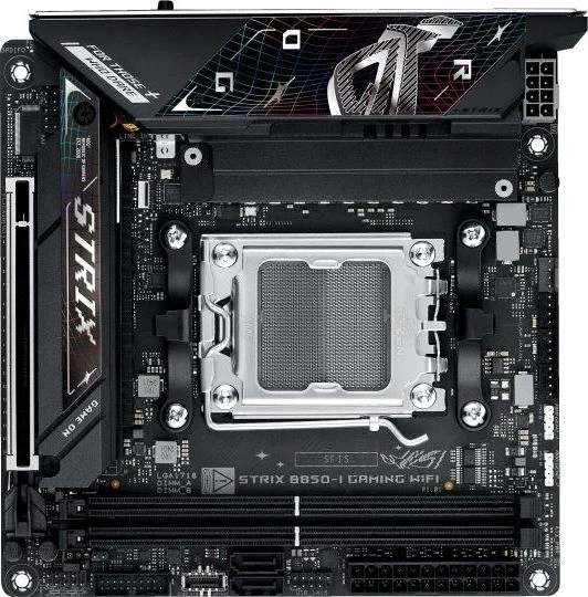 Материнская плата ASUS ROG STRIX B850-I GAMING WIFI, AM5, B650, 2*DDR5, 2*SATA, 2*M.2, 4*USB 3.2, 2*USB 2.0, Type-C, 2*PCIx16, HDMI, mITX; 90MB1K30-M0EAY0