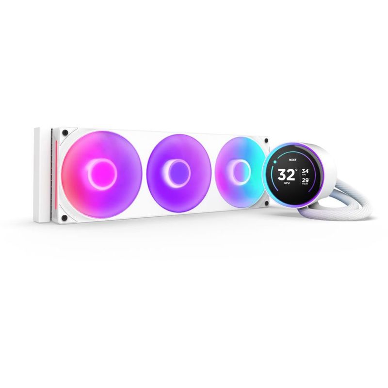 Система жидкостного охлаждения для ПК/ Water Cooling System NZXT Kraken Elite 360 RGB (270W, 360mm, LED temp., White, RGB/ Fans: 1xF360 RGB Core Fan, 75.12CFM, 30dBA, 2400RPM/ Pump height 65mm, 2800RPM, Ra (RL-KR36E-W2)