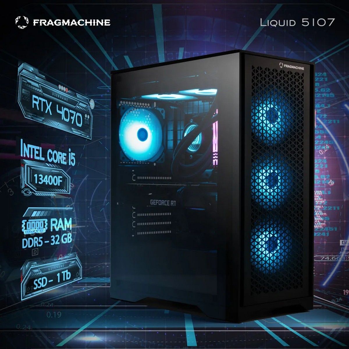 Компьютер FragMachine Bad Pack Liquid 5107 (i5-13400F, DDR5 32GB, SSD 1Tb, RTX 4070, noOS) bp (L5134R4070||BP)