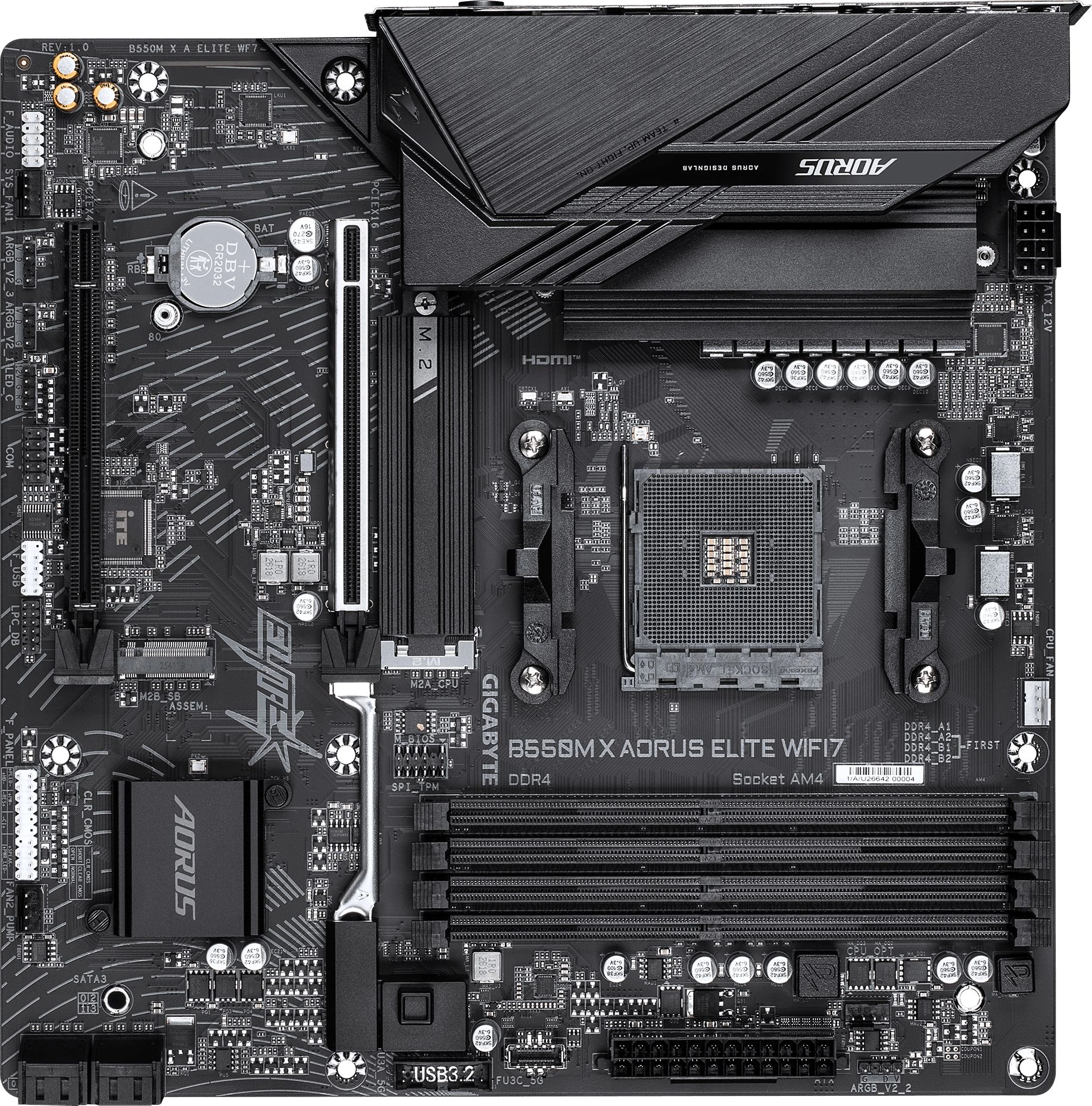 Материнская плата Gigabyte B550M X A ELITE WF7 Soc-AM4 AMD B550 4xDDR4 mATX AC`97 8ch(7.1) 2.5Gg RAID+HDMI+DP
