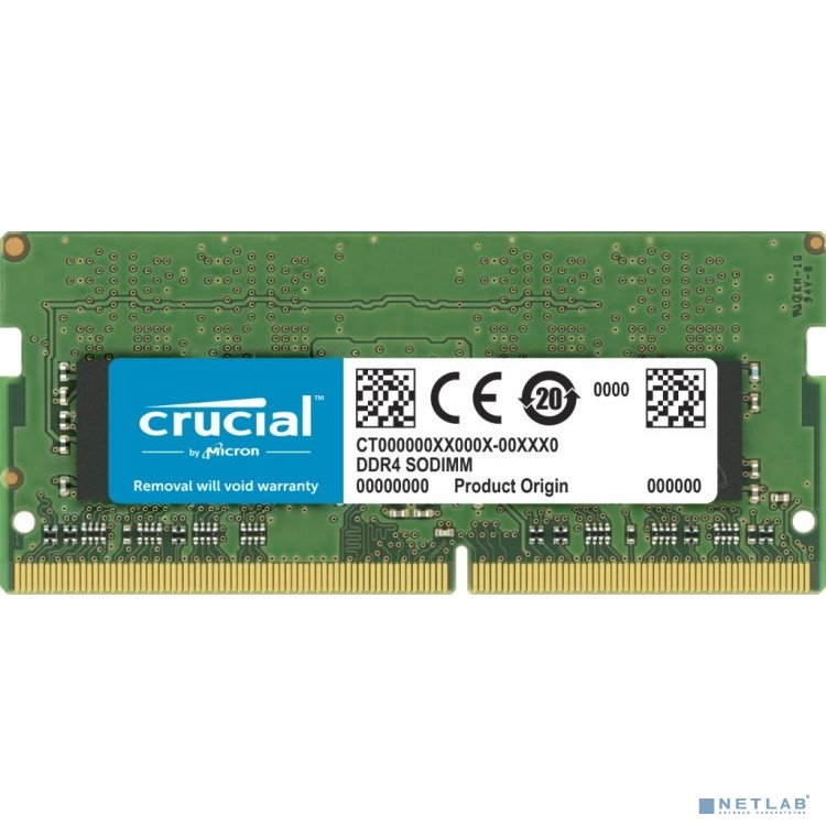 Crucial by Micron DDR4 32GB 3200MHz SODIMM (PC4-25600) CL22 2Rx8 1.2V (Retail), 1 year (CT32G4SFD832A)