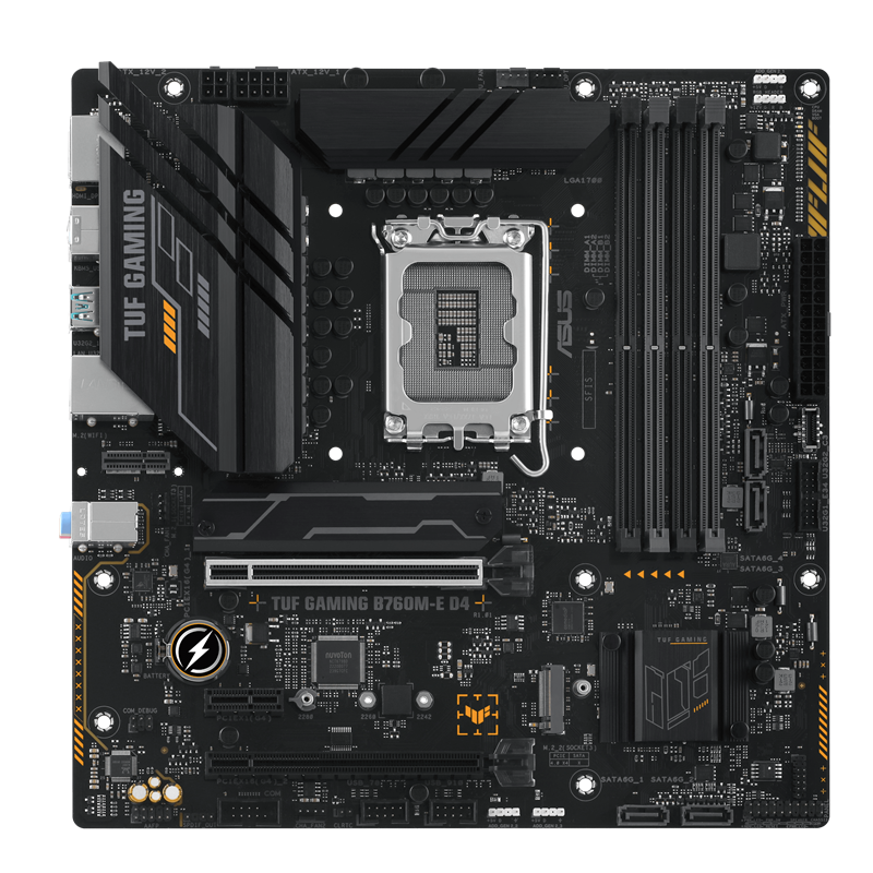 Материнская плата ASUS TUF GAMING B760M-E D4, LGA1700, B760, 4*DDR4, HDMI+DP, 4xSATA3 + RAID, 2xM2, Audio, Gb LAN, USB 3.2, USB 2.0, mATX (90MB1E90-M0EAY0)
