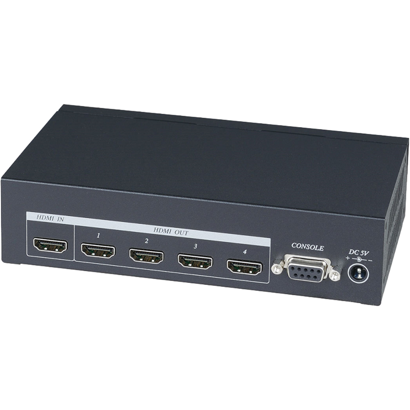 Комплект/ SC&T HD04-4K Разветвитель HDMI сигнала, 1 вход на 4 выхода, стандарт HDMI 2.0, HDCP, разрешение до 4K(60Гц), в комплекте БП 220/ 5В,2A(DC). Размеры (ШxВxГ): 167х40х100.5мм.