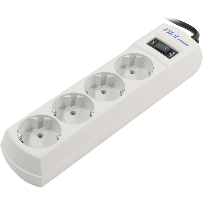 Сетевой фильтр Pilot Mini 4 розетки (евро с заземлением), 10А/2.2кВа, автомат, 1.8 м/ Surge protector Pilot Mini 4 euro outlets, 10A / 2.2kVt, automatic circuit-breaker, 1.8 m