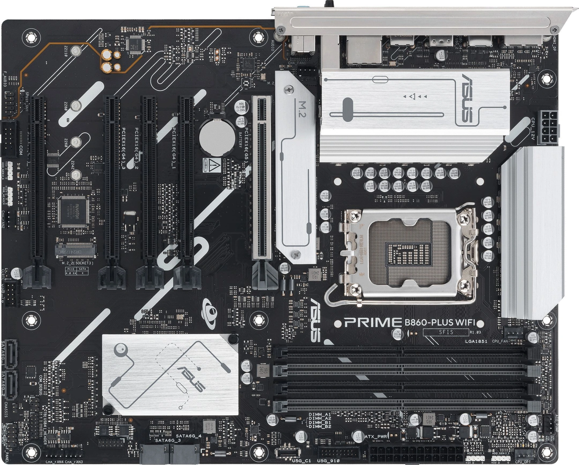 Материнская плата ASUS PRIME B860-PLUS WIFI, LGA1851, B860, 4*DDR5, 4*SATA, 2*M.2, 3*USB 3.2, 4*USB 2.0, Type-C, 5*PCIx16, DP+HDMI, ATX; 90MB1K50-M0EAY0