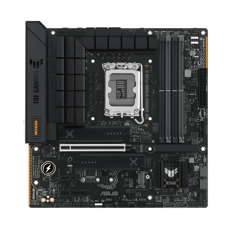 Материнская плата ASUS TUF GAMING B760M-PLUS II, LGA1700, B760, 4*DDR5, 4*SATA, 3*M.2, 3*USB 3.2, 4*USB 2.0, Type-C, 1*PCIx16, 1*PCIx4, 1*PCIx1, DP+HDMI, mATX (90MB1HD0-M0EAY0)
