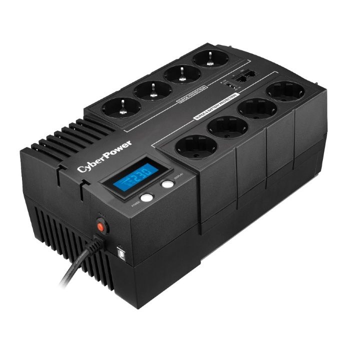 Источник бесперебойного питания CyberPower BR1200ELCD, Line-Interactive, 1200VA/ 720W, 8 Schuko, USB&USB Charger, RJ11/ RJ45, LCD, Black