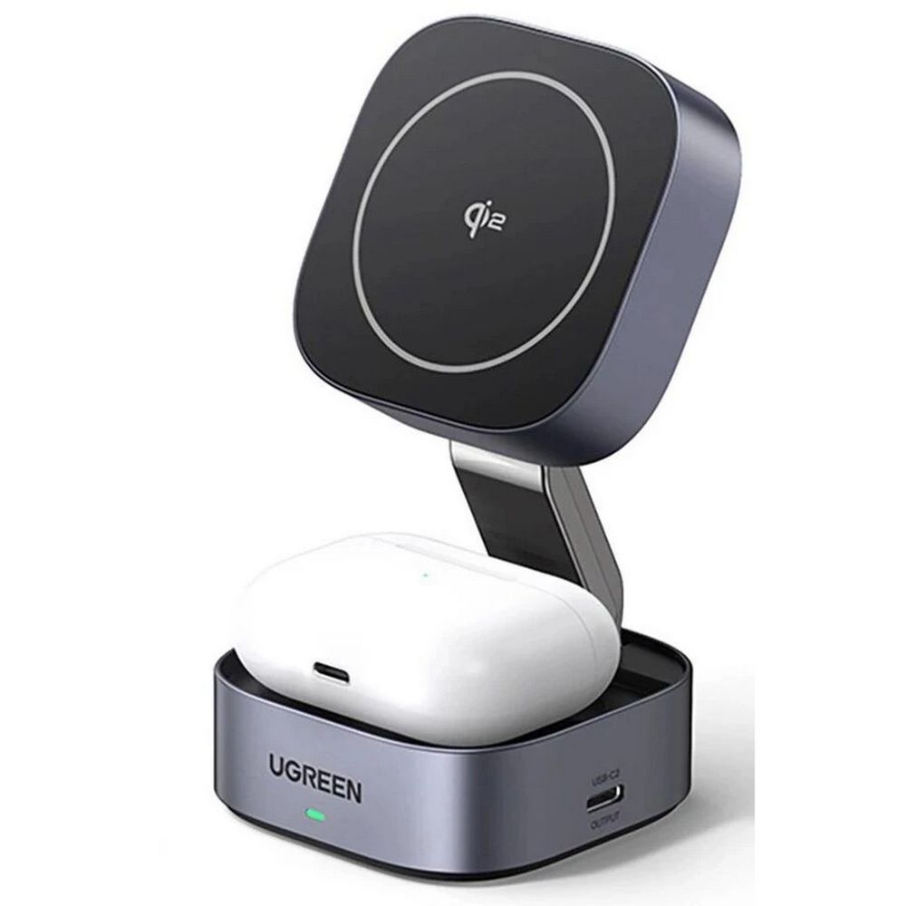 Зарядное устройство магнитное беспроводное 2-в-1 UGREEN W526 (35278) 2-in-1 Magnetic Wireless Charge для Iphone&AirPods 7,5W. Цвет: серый космос (35278_)