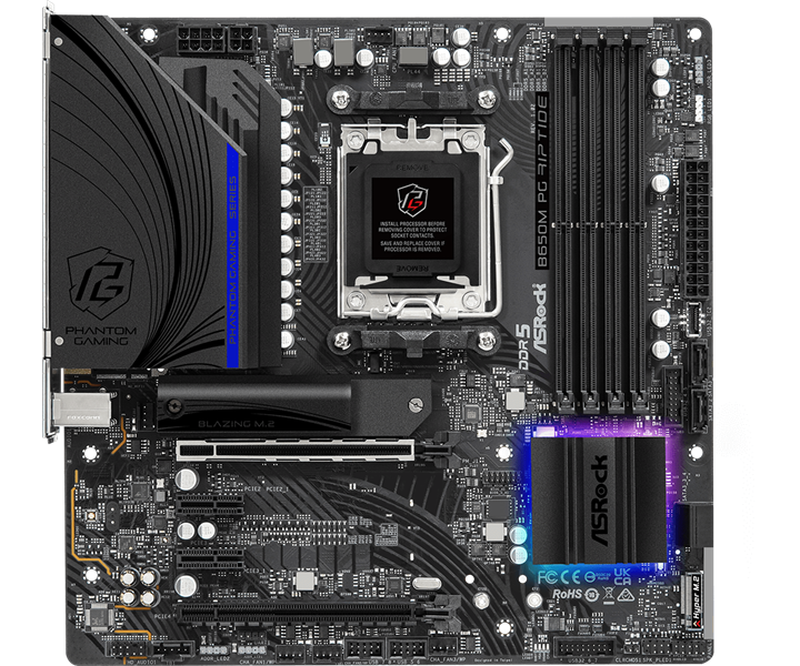Материнская плата ASROCK B650M PG RIPTIDE, AM5, B650, 4*DDR5, 4*SATA, 2*M.2, 3*USB 3.2, 4*USB 2.0, Type-C, 2*PCIx16, 2*PCIx1, HDMI+DP, mATX