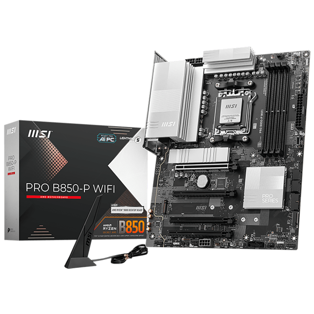 Материнская плата MSI Bad Pack PRO B850-P WIFI B850, AM5, 4*DDR5, 4*PCIEx16, 3*M.2, 3*TypeC, 1*USB3.2Gen2, 5*USB3.2Gen1, 8*USB2.0, 4*SATA3.0, 5G, HDMI, ATX, RTL bp (PRO B850-P WIFI||BP)