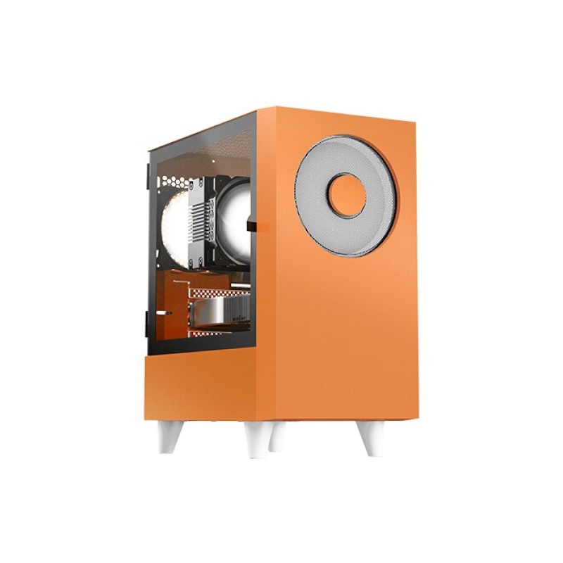 Корпус без блока питания/ WIZMAX EM1, Mini-Tower, TG, 1x160mm + 1x120mm LED, 1xUSB-A 3.0 + 2xUSB-A 2.0, mATX, mITX, Woofer White (EM1 WOOFER ORANGE)