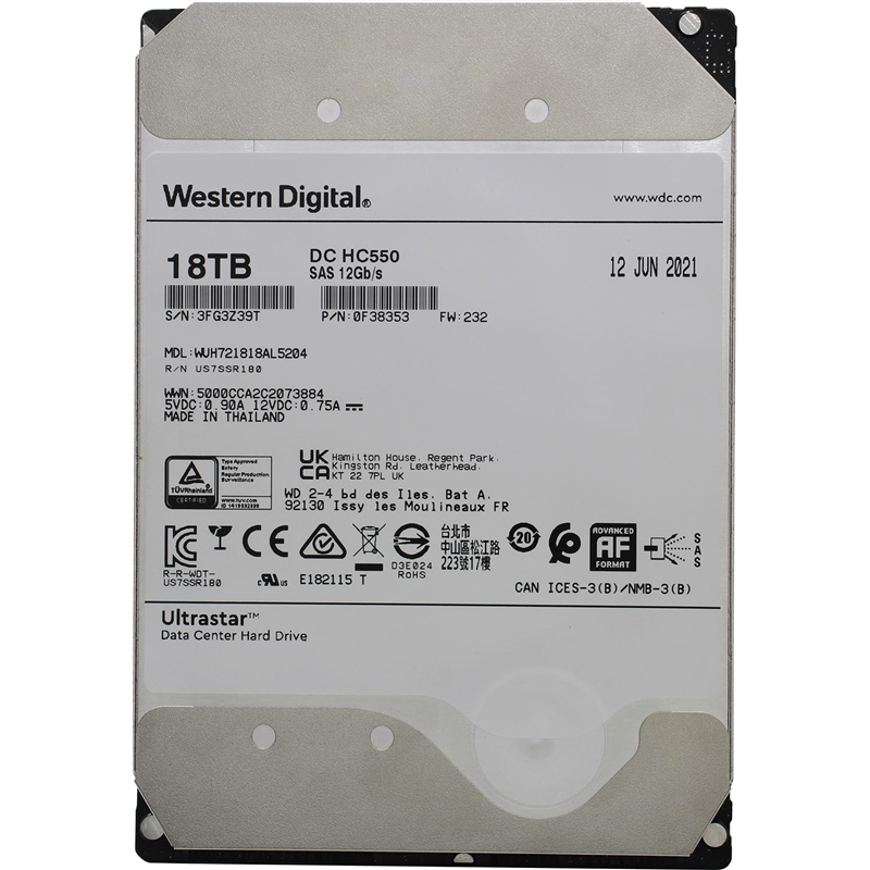 HDD WD SAS Server 18Tb Ultrastar DC HC550 7200 12Gb/ s 512MB 1 year ocs (WUH721818AL5204)