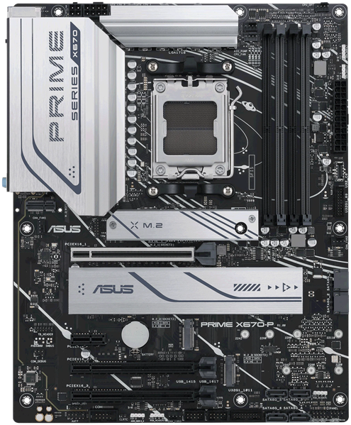 Материнская плата ASUS PRIME X670-P-CSM, AM5, X670, 4*DDR5, 6*SATA, 3*M.2, 7*USB 3.2, 2*USB 2.0, Type-C, 4*PCIx16, 1*PCIx1, DP+HDMI, ATX (90MB1BU0-M0EAYC)