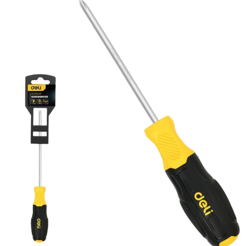 Отвертка Pozidriv Deli DL631002P PZ2x100мм сталь Cr-V, двухкомпонентная прорезиненная рукоять