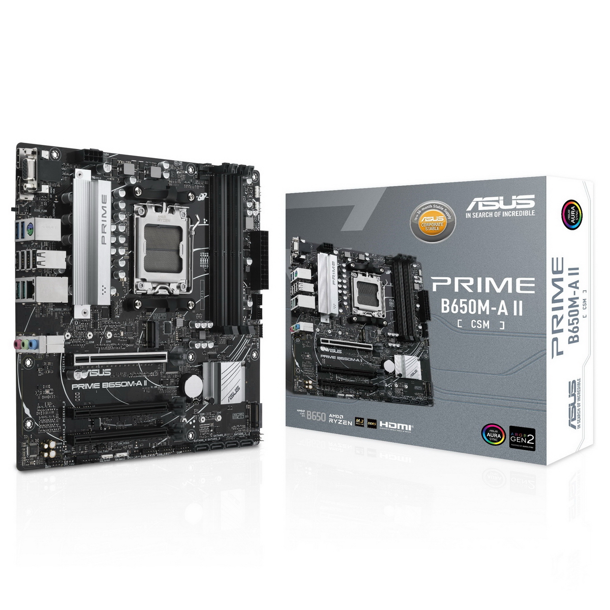 Материнская плата ASUS PRIME B650M-A II-CSM, Socket AM5, B650, 4*DDR5, HDMI+DP+VGA, 4xSATA3 + RAID, M2, Audio, Gb LAN, USB 3.2, USB 2.0, mATX (90MB1EH0-M0EAYC)