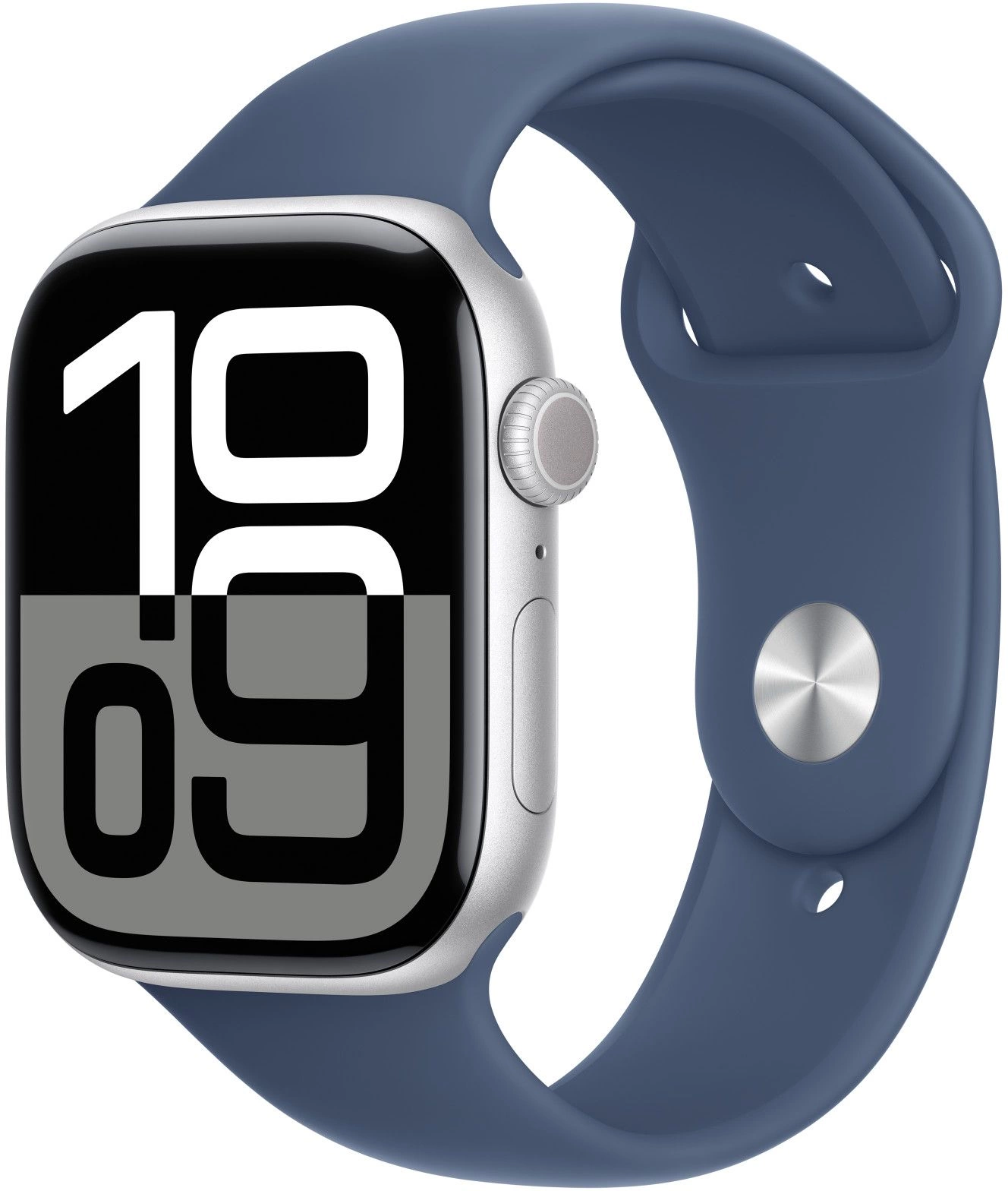 Смарт-часы Apple Watch Series 10 A2999 46мм 2.1" OLED корп.серебристый Sport Band рем.синий разм.брасл.:140-190мм (MWWL3ZP/A)