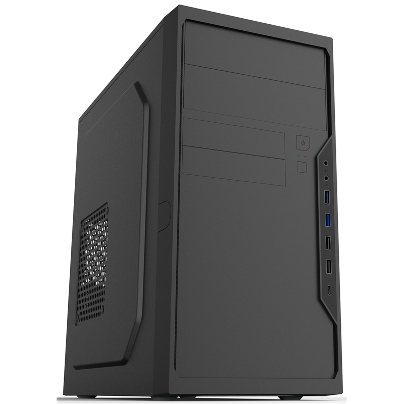 Foxline FL-733R-FZ450R-U32C-PH mATX case, black, w/ PSU 450W 12cm, w/ 2xUSB2.0, w/ 2xUSB3.0, w/ 1xType-C (USB2.0), w/ 2xcombo audio, w/ pwr cord, w/ o FAN