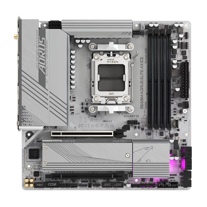 Материнская плата Gigabyte B650M A ELITE AX ICE SocketAM5 AMD B650 4xDDR5 mATX AC`97 8ch(7.1) 2.5Gg RAID+HDMI+DP