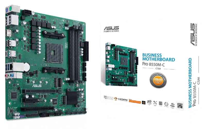ASUS PRO B550M-C/CSM, Socket AM4, B550, 2*DDR4,2*DP+HDMI, SATA3 + RAID, Audio, Gb LAN, USB 3.1*8, USB 2.0*4, COM*1 header (w/ o cable), mATX ; 90MB15Q0-M0EAYC, 3 year