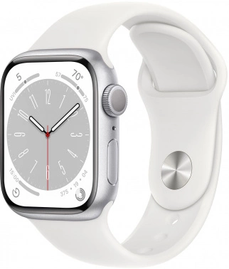 Смарт-часы Apple Watch Series 8 А2770 41мм OLED корп.серебристый рем.белый разм.брасл.:S/M (MP6L3LL/A)