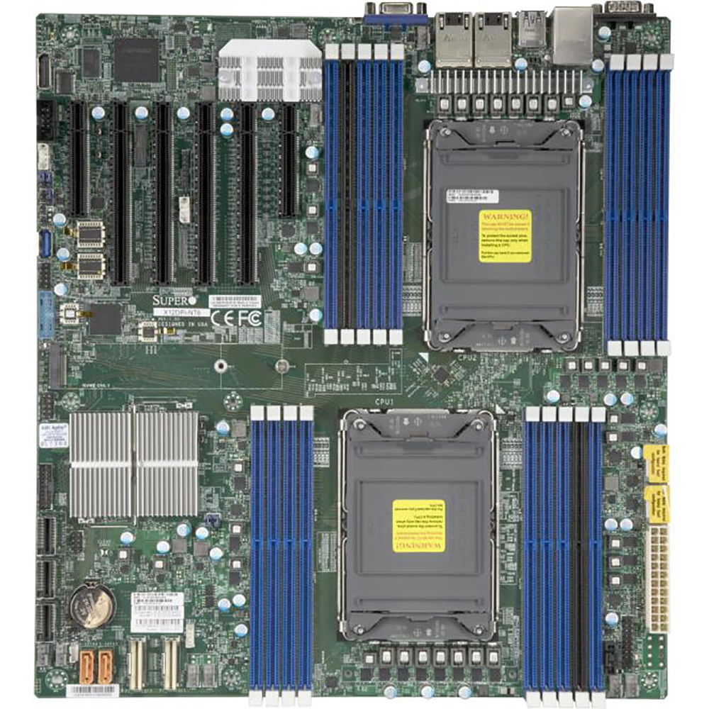 Материнская плата SuperMicro Материнская плата MBD-X12DPI-NT6-B 3rd Gen Intel® Xeon® Scalable processors Dual Socket LGA-4189 (Socket P+) supported, CPU TDP supports Up to 270W TDP, 3 UPI up to 11.2 GT/s,Intel® C621A,Up to 4TB RDIMM,DDR4-3200MHz Up to 4TB