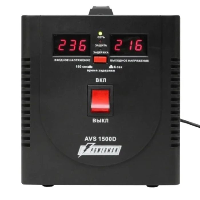 Стабилизатор POWERMAN AVS 1500D, 1500 ВА, 140-260 В, 10 А, 2 евророзетки, IP-20, напольный, черный (POWERMAN AVS 1500D BLACK)