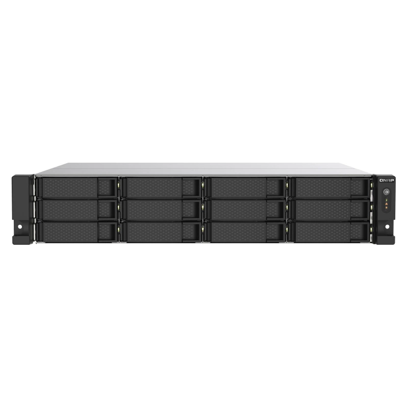 SMB QNAP TS-1273AU-RP-8G NAS 12 HDD trays, 2x 2.5 GbE, rackmount, 2 PSU. 4-core AMD V1500B 2,2 GHz , RAM 8 GB (8 GB UDIMM DDR4 (1 x 8 GB) up to 32 GB (2 x 16 GB)). W/ o rail kit RAIL-B02