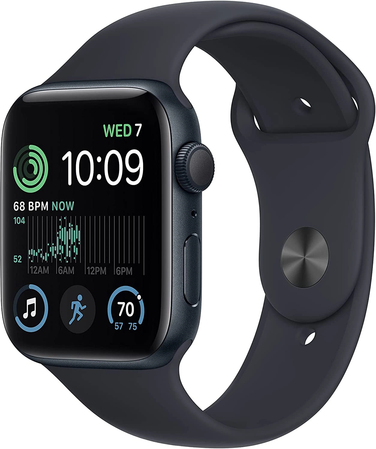 Смарт-часы Apple Watch SE 2022 A2723 44мм OLED корп.темная ночь рем.темная ночь разм.брасл.:O/S (MNK03ZP/A)