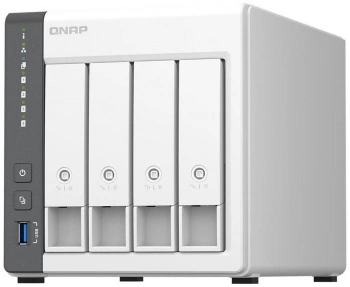 SMB QNAP TS-433-4G NAS 4 HDD trays. 64-bit ARM 4-core Cortex-A55 2.0GHz, ram 4 GB (max), 1x1GbE, 1x2.5GbE, 2xUSB 2.0 port,1xUSB 3.2 Gen 1